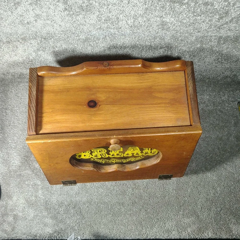 Vintage Wooden Bread Box With Window Front Made With Tender Loving Care